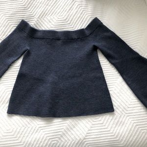 Aritzia Wilfred crop blue off the shoulder sweater